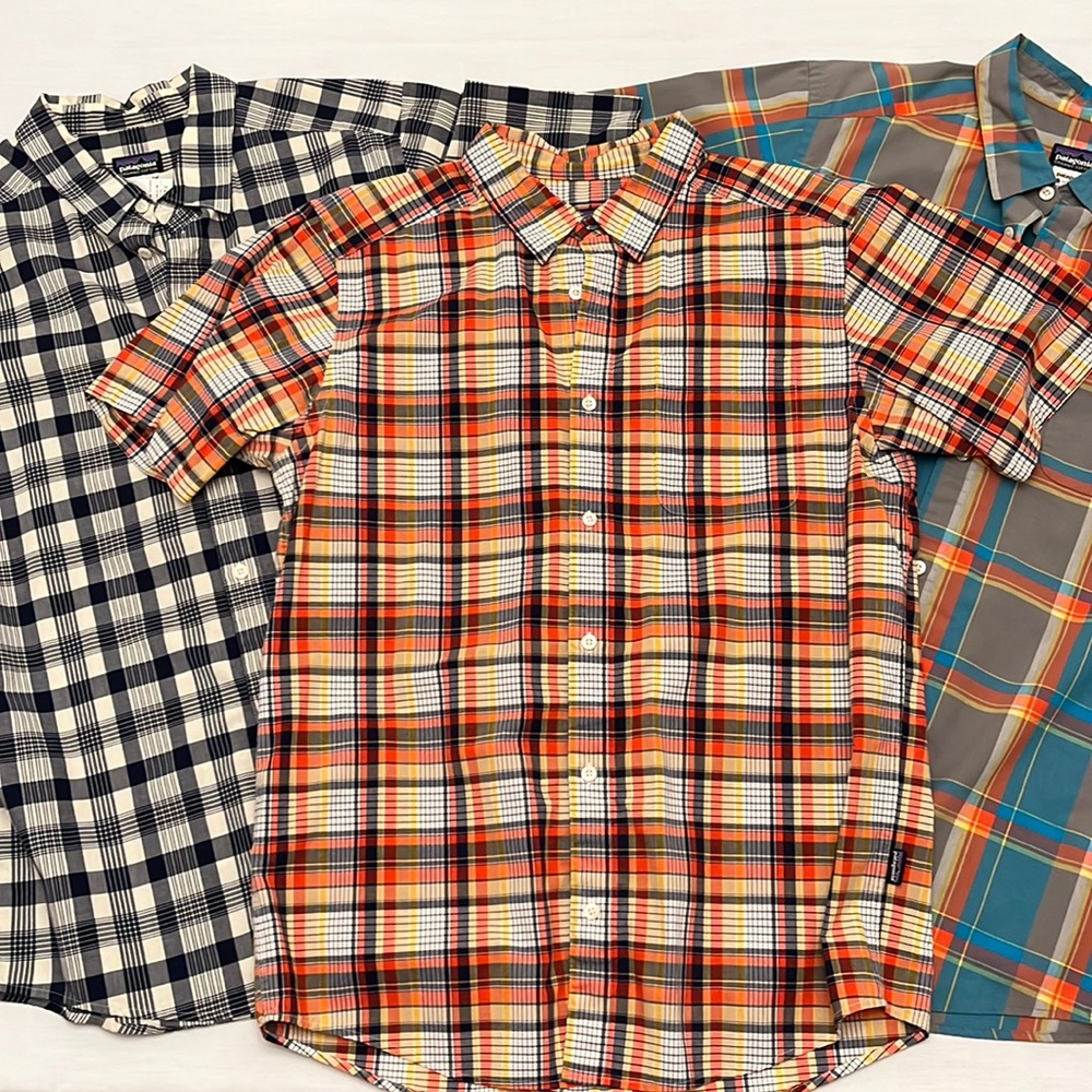 3 large short sleeve Patagonia button down shirts. Like new.